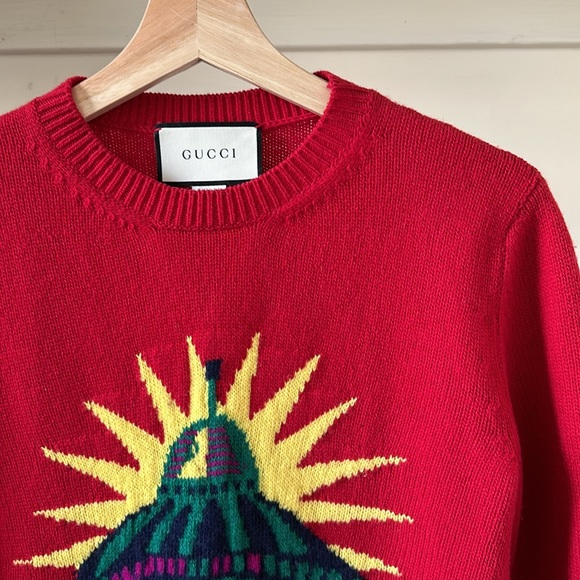 New Gucci 100% wool UFO alien spaceship intarsia knit cropped sweater jumper - Picture 6 of 16